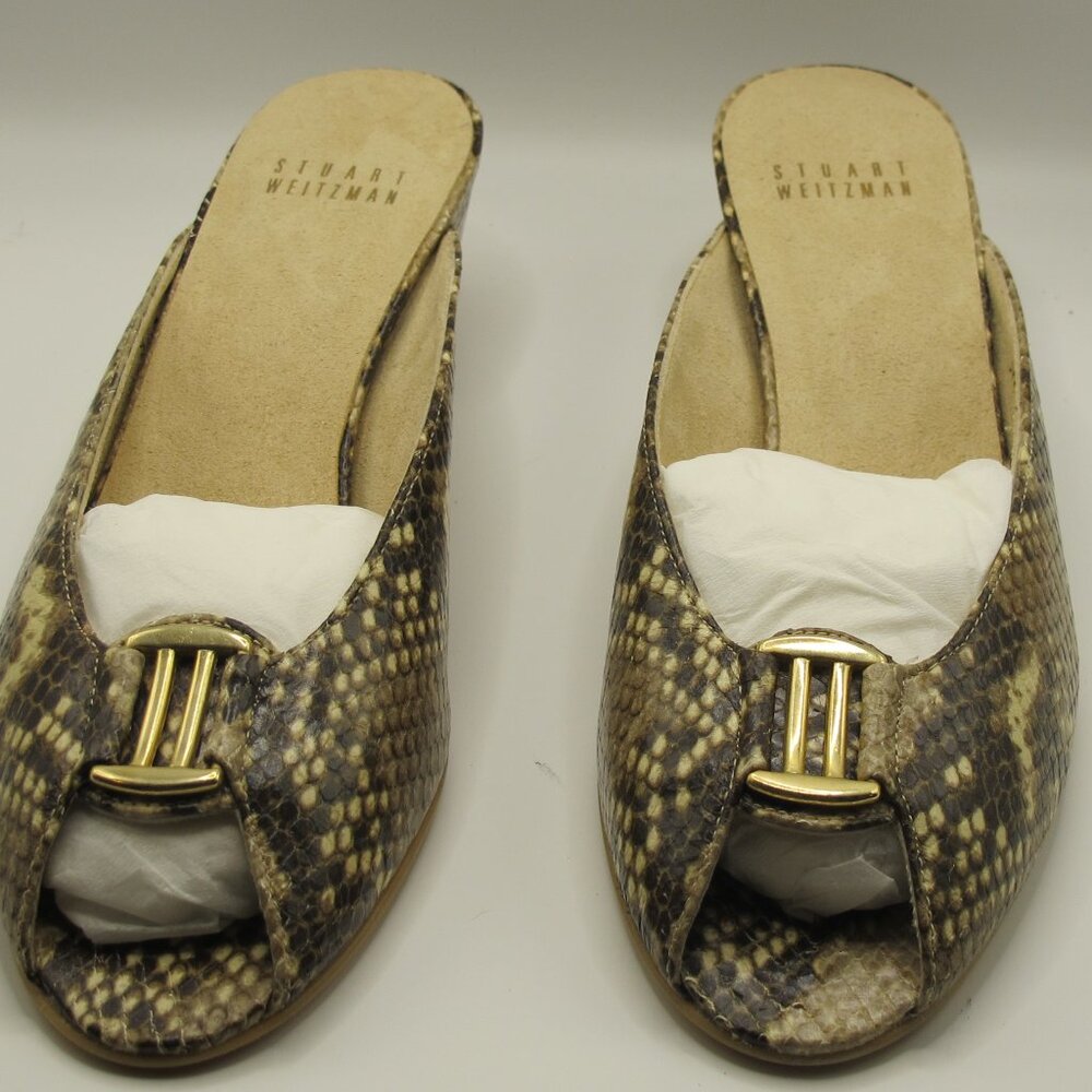 Stuart Weitzman snake-embossed wedge mule with gold detail in 8.5N NWT